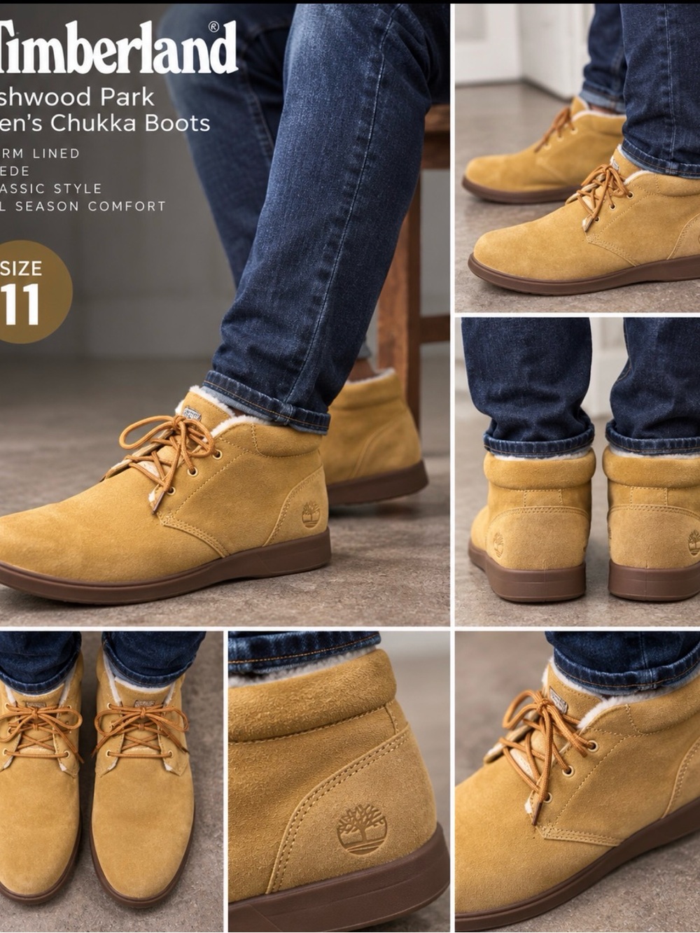 Timberland Ashwood Park Men’s 11 Wheat Suede Faux Shearling Chukka Boots